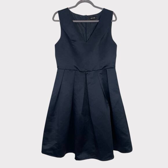 Liza Luxe Silky Navy Blue A-Line V-Neck Mini Dress - Picture 1 of 6